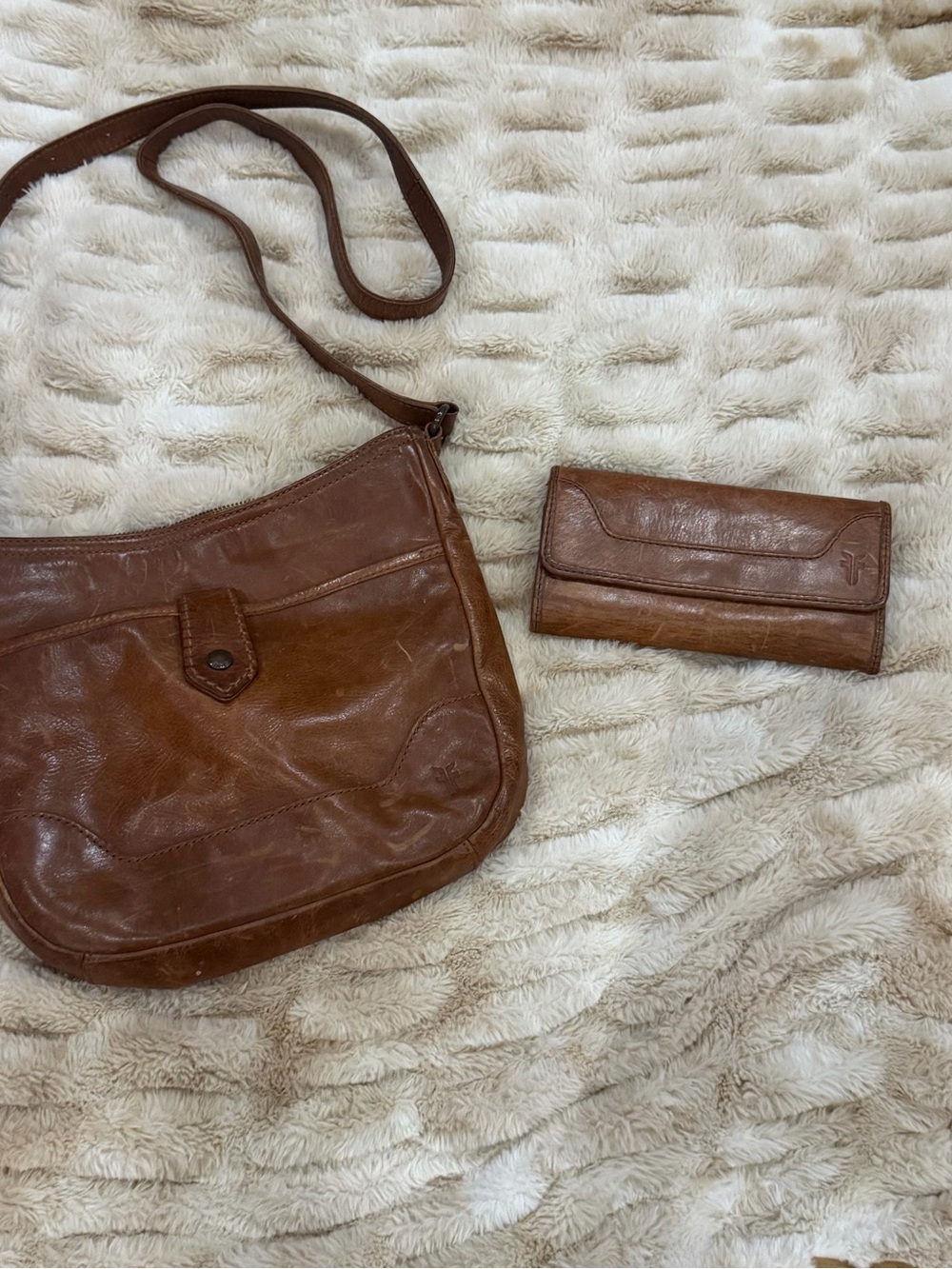 Frye Chestnut Brown Leather Crossbody with Matching Wallet